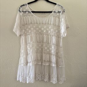 Monteau White Lace Layered Blouse